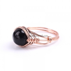 Black Agate With Rose Gold Plated Brass Rings, Beads is 10mm, Ring Inner 18mm, Sale By piece