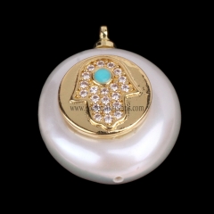 Natural Freshwater Pearl With Brass Charm/Pendant, Approx 13-16mm, sale by piece