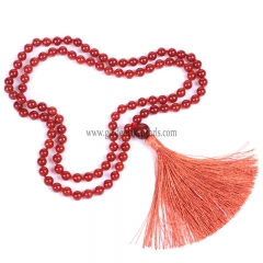 Red Agate Plain Round 8mm 108pcs Mala Knotted Necklace